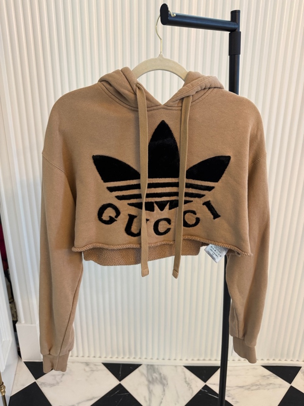 Gucci Tan Cropped Hoodie with Black Logo